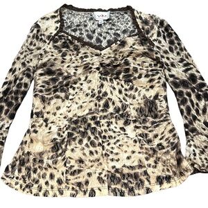 Y2K YVONNE MARIE women's lacey leopard print  sexy going out top, size small.